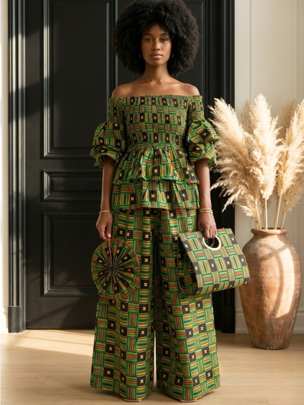 5-Piece African Ankara Pant Set – Green Elegance